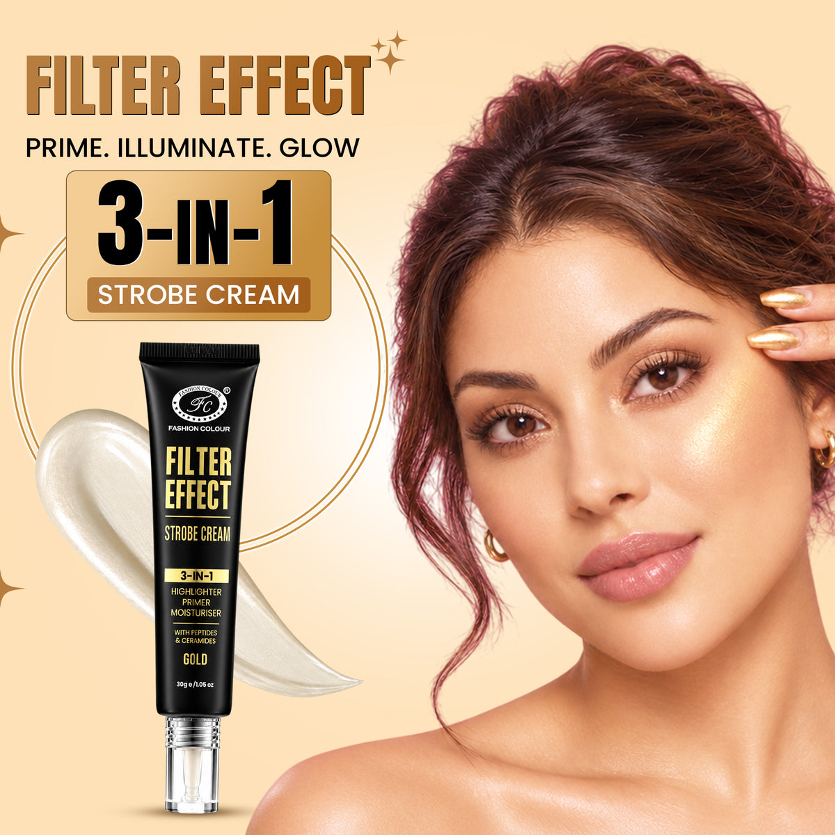 Filter Effect Strobe Cream 3in1 Highlighter+Primer+Moisturiser with Peptides & Ceramides