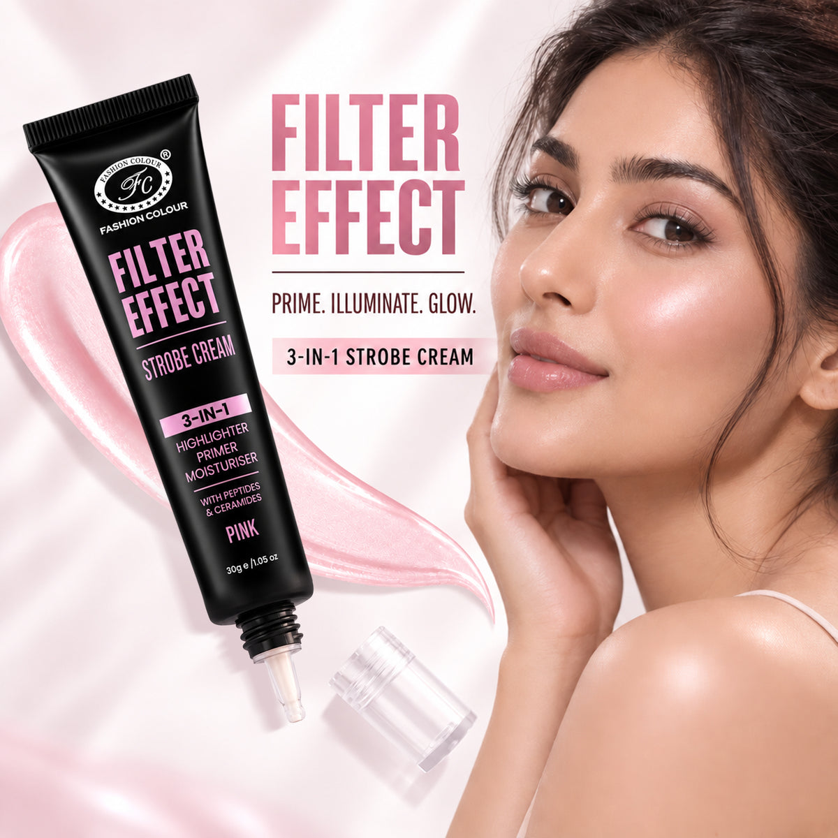 Filter Effect Strobe Cream 3in1 Highlighter+Primer+Moisturiser with Peptides & Ceramides