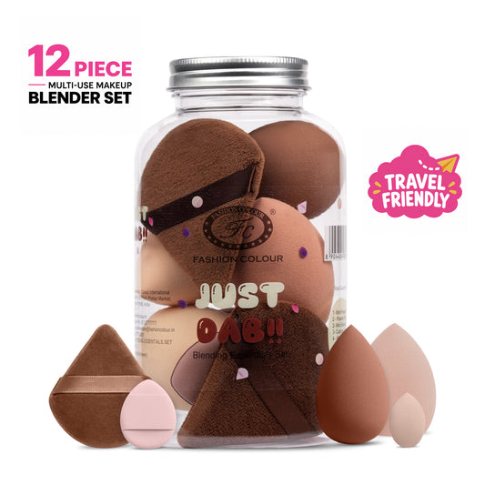 Just Dab! 12-Piece Blending Essentials Set | Makeup Sponge & Puff Kit | Flexible, Recyclable & Reusable | For Foundation, Powder & Cream Application | Mix Color