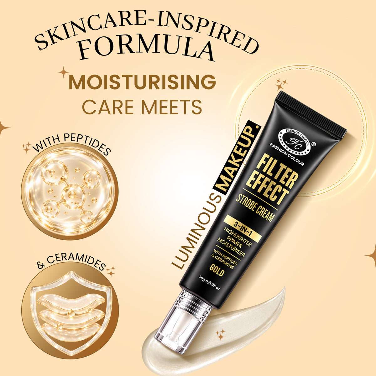Filter Effect Strobe Cream 3in1 Highlighter+Primer+Moisturiser with Peptides & Ceramides