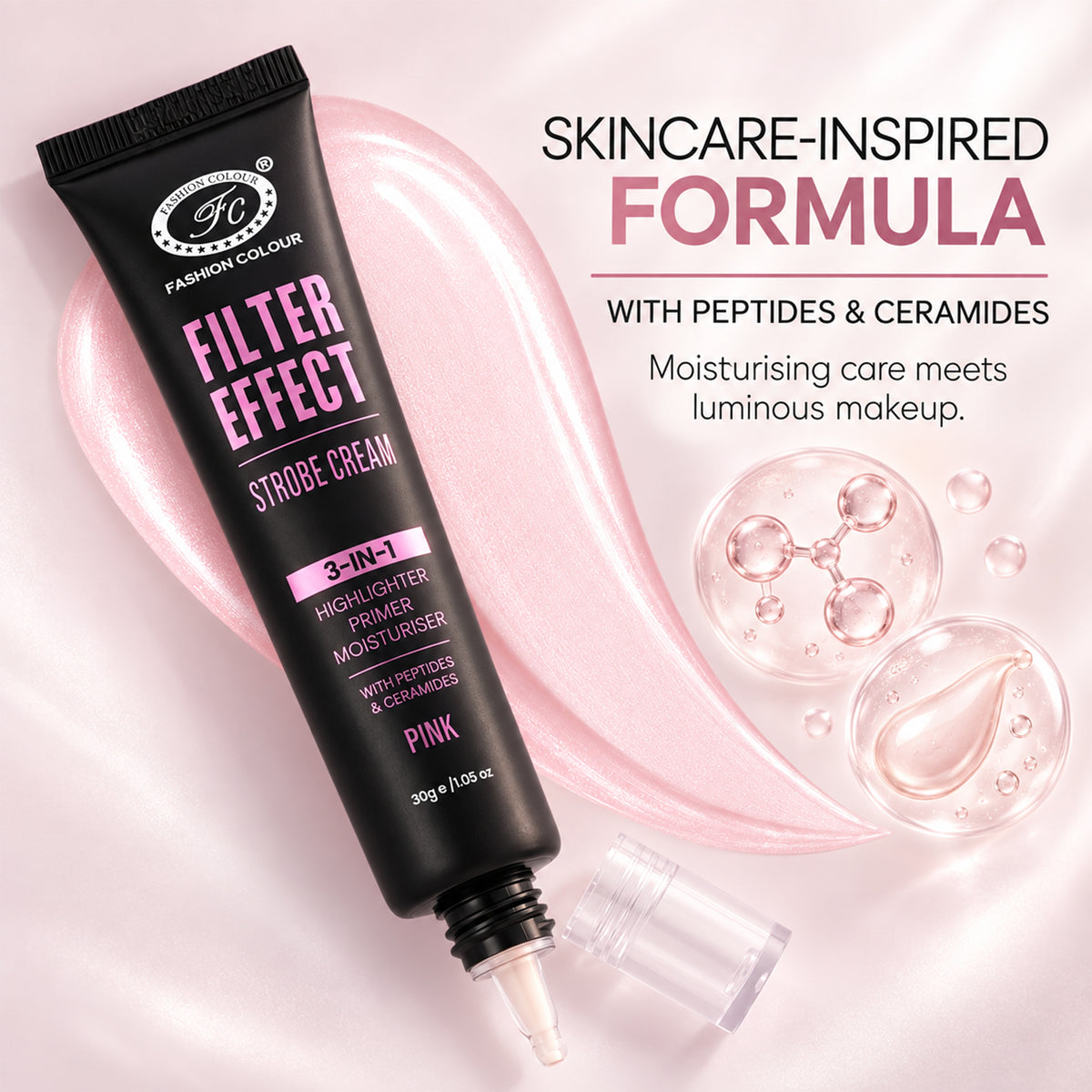 Filter Effect Strobe Cream 3in1 Highlighter+Primer+Moisturiser with Peptides & Ceramides