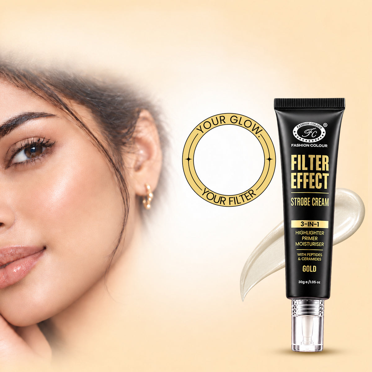 Filter Effect Strobe Cream 3in1 Highlighter+Primer+Moisturiser with Peptides & Ceramides