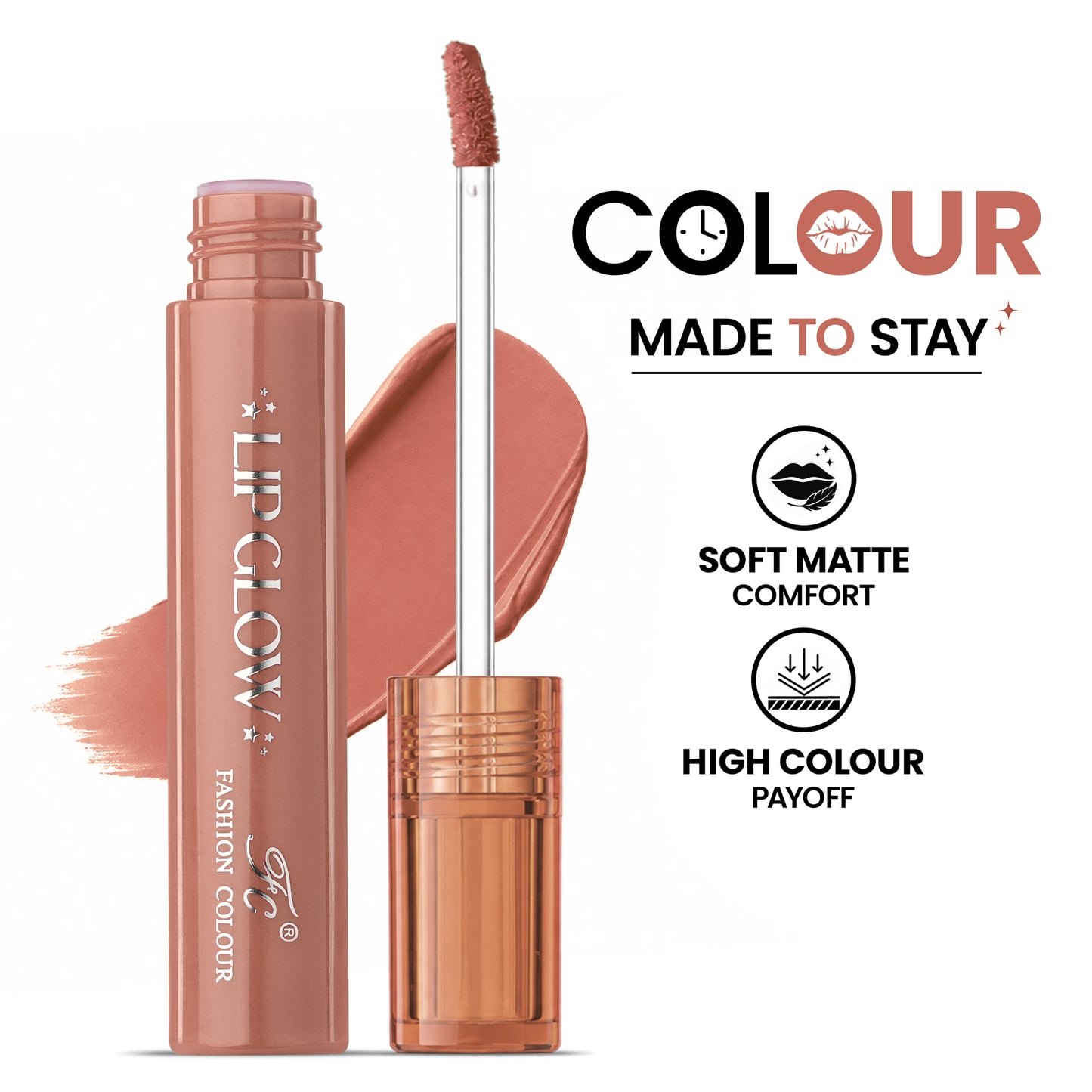 Pretty Lip Glow Liquid Lipstick Waterproof | Matte Finish | Non Transfer 16 Hours Wear | Liquid Lipstick Nudeshade To Bold | For All Indian Skin Tones | 3ml