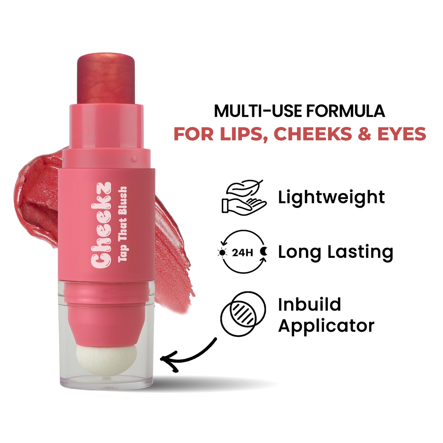 Cheekz Tap Tint & Blush – Dual-Ended Cream Blush Stick with Built-In Applicator – Long-Lasting, Blendable Formula for Natural Glow