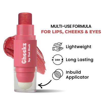 Cheekz Tap Tint & Blush – Dual-Ended Cream Blush Stick with Built-In Applicator – Long-Lasting, Blendable Formula for Natural Glow