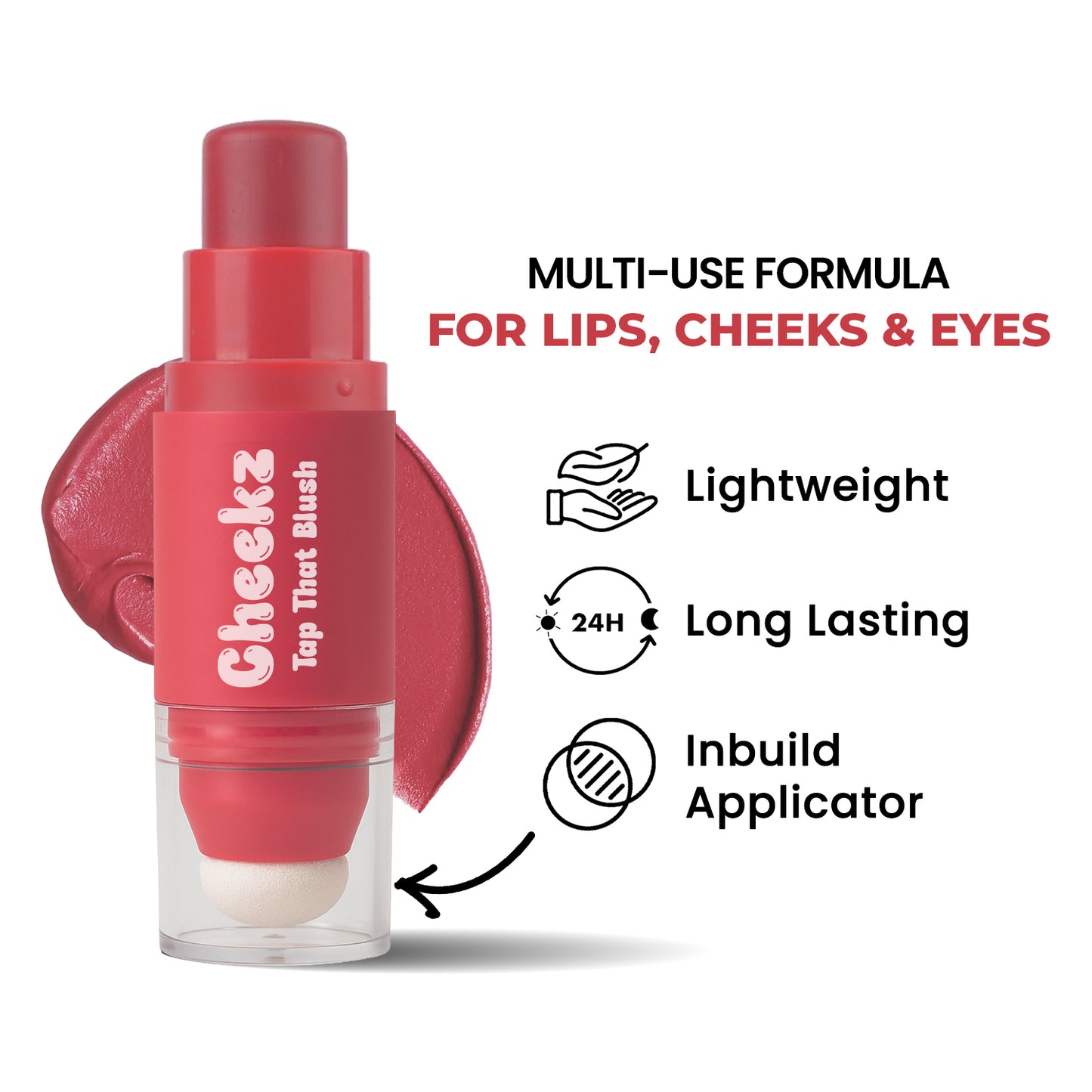 Cheekz Tap Tint & Blush – Dual-Ended Cream Blush Stick with Built-In Applicator – Long-Lasting, Blendable Formula for Natural Glow