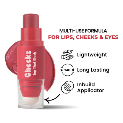 Cheekz Tap Tint & Blush – Dual-Ended Cream Blush Stick with Built-In Applicator – Long-Lasting, Blendable Formula for Natural Glow