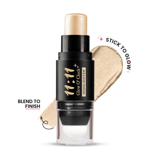 11:11 Glow O’Clock Highlighter Stick – Long-Lasting Cream Highlighter for Face & Body | Dual-Ended with Applicator Sponge | Natural Radiant Finish | Easy to Blend Makeup Glow Stick