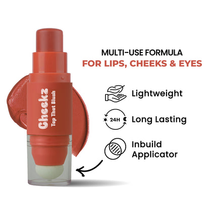 Cheekz Tap Tint & Blush – Dual-Ended Cream Blush Stick with Built-In Applicator – Long-Lasting, Blendable Formula for Natural Glow
