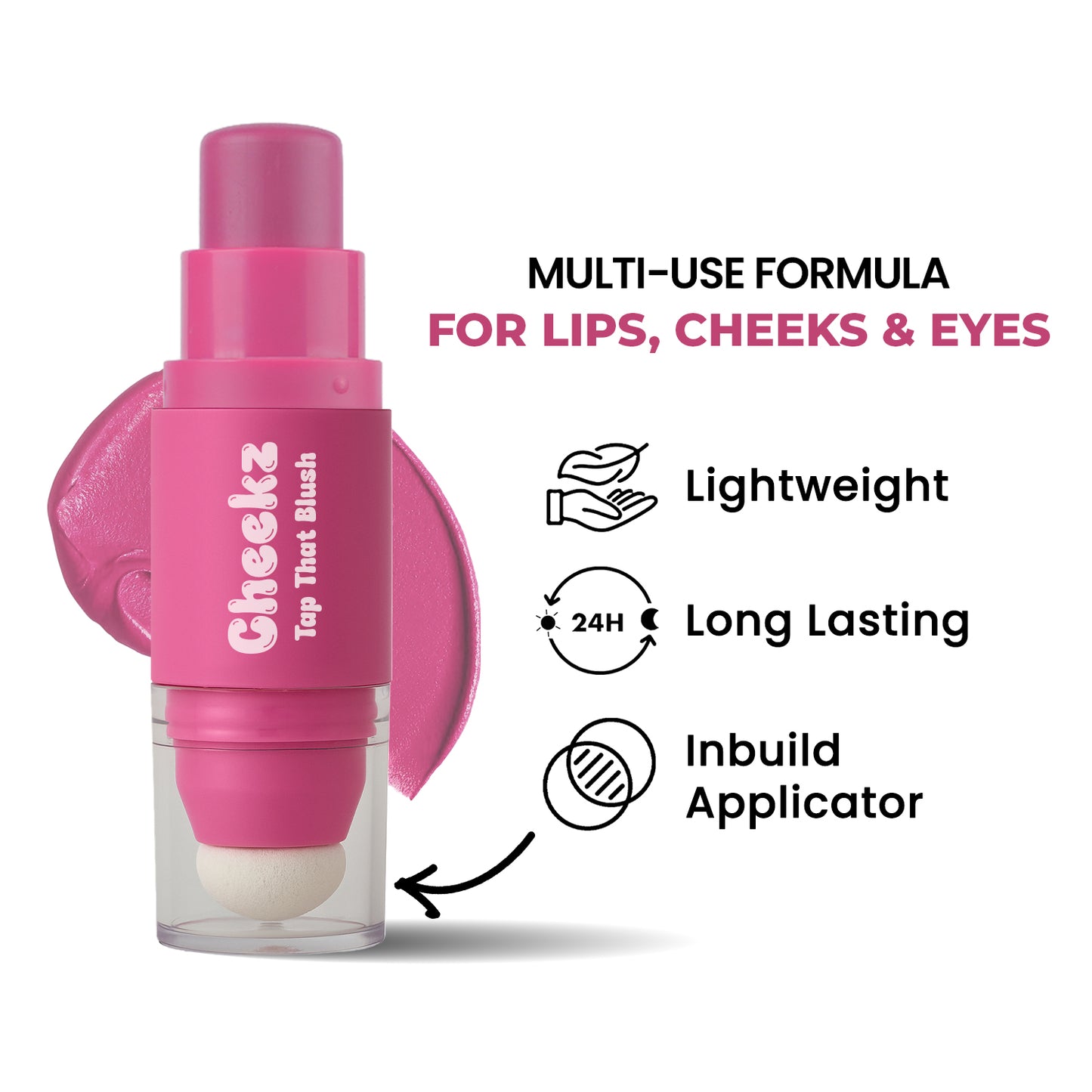 Cheekz Tap Tint & Blush – Dual-Ended Cream Blush Stick with Built-In Applicator – Long-Lasting, Blendable Formula for Natural Glow