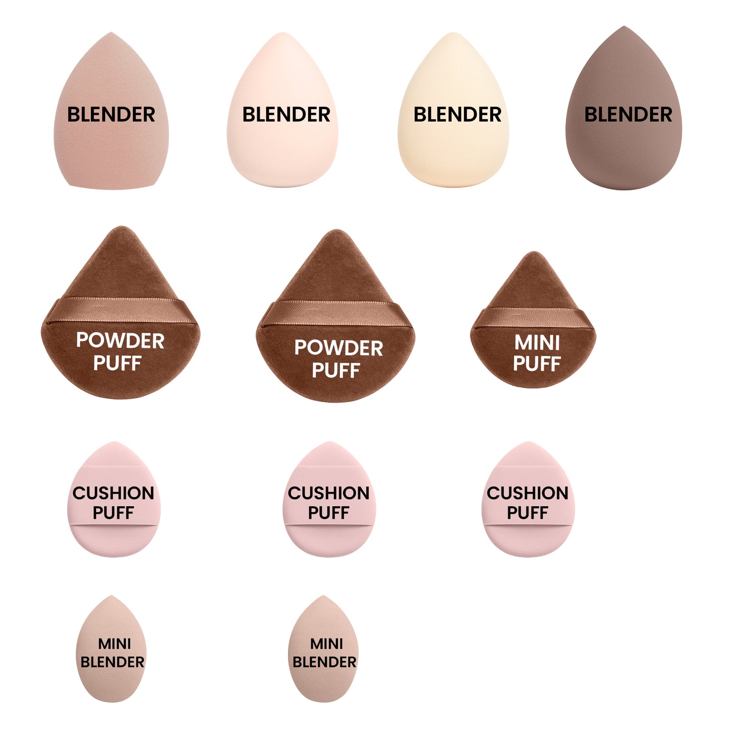 Just Dab! 12-Piece Blending Essentials Set | Makeup Sponge & Puff Kit | Flexible, Recyclable & Reusable | For Foundation, Powder & Cream Application | Mix Color