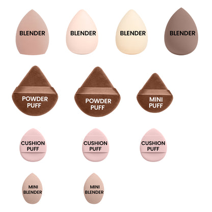 Just Dab! 12-Piece Blending Essentials Set | Makeup Sponge & Puff Kit | Flexible, Recyclable & Reusable | For Foundation, Powder & Cream Application | Mix Color