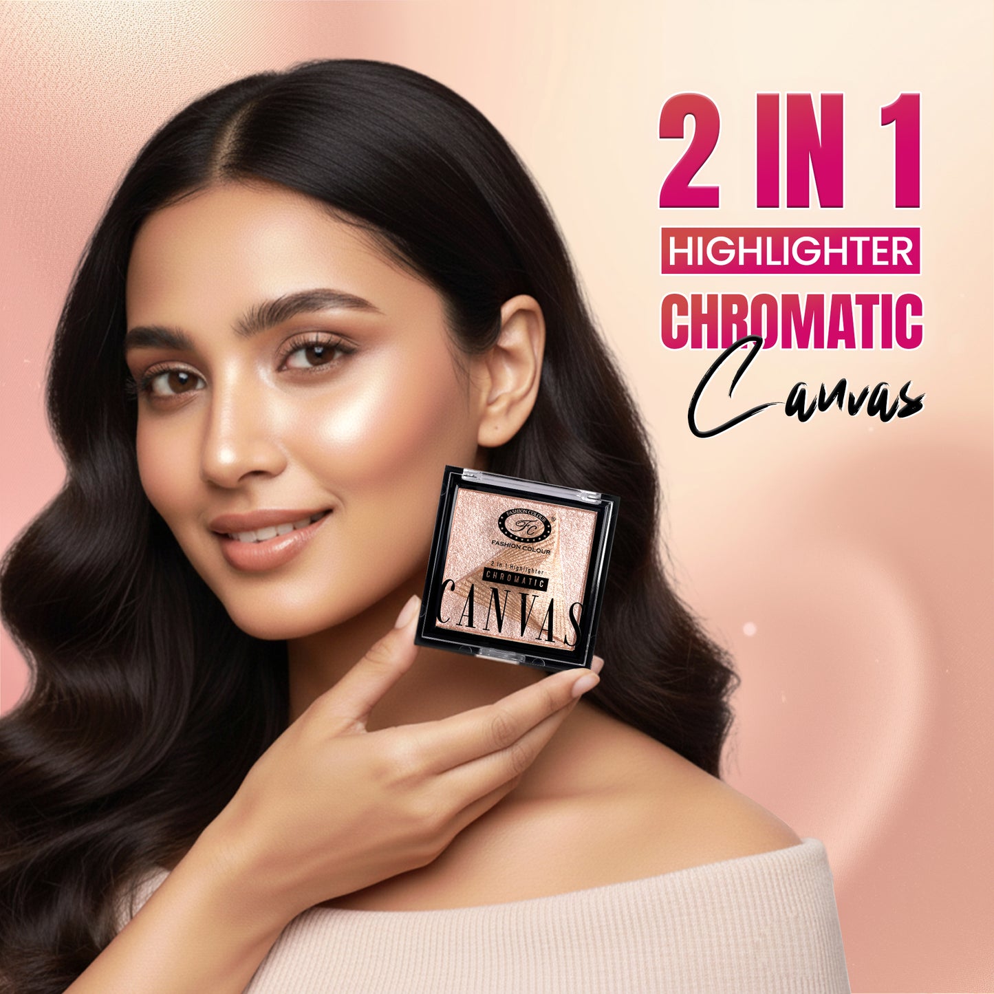 Canvas Chromatic 2-in-1 Highlighter | Long-Lasting Glow with Dual Tone Finish | Smooth, Blendable & Lightweight Texture | All Skin Types | 9g
