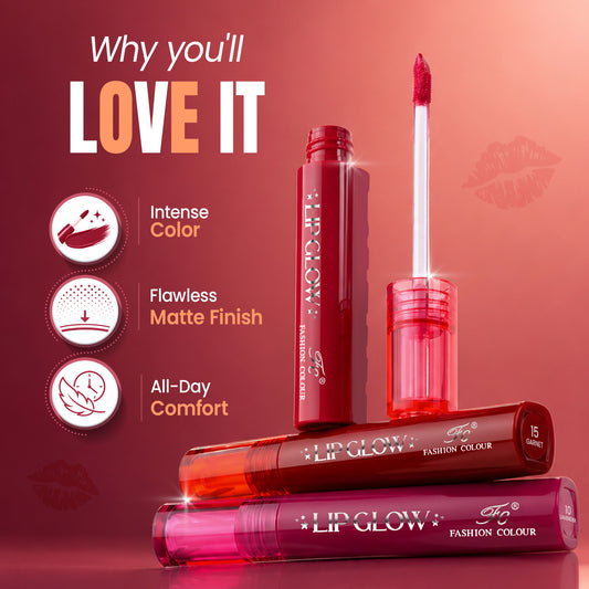 Pretty Lip Glow Liquid Lipstick Waterproof | Matte Finish | Non Transfer 16 Hours Wear | Liquid Lipstick Nudeshade To Bold | For All Indian Skin Tones | 3ml