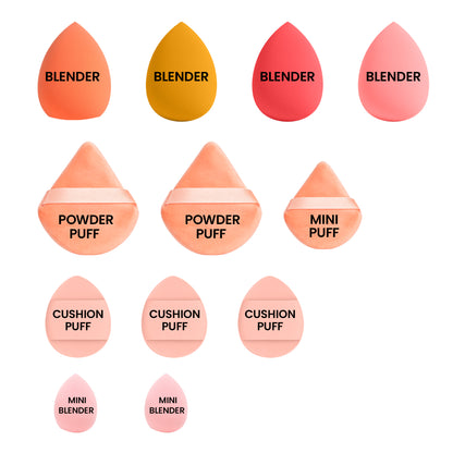 Just Dab! 12-Piece Blending Essentials Set | Makeup Sponge & Puff Kit | Flexible, Recyclable & Reusable | For Foundation, Powder & Cream Application | Mix Color
