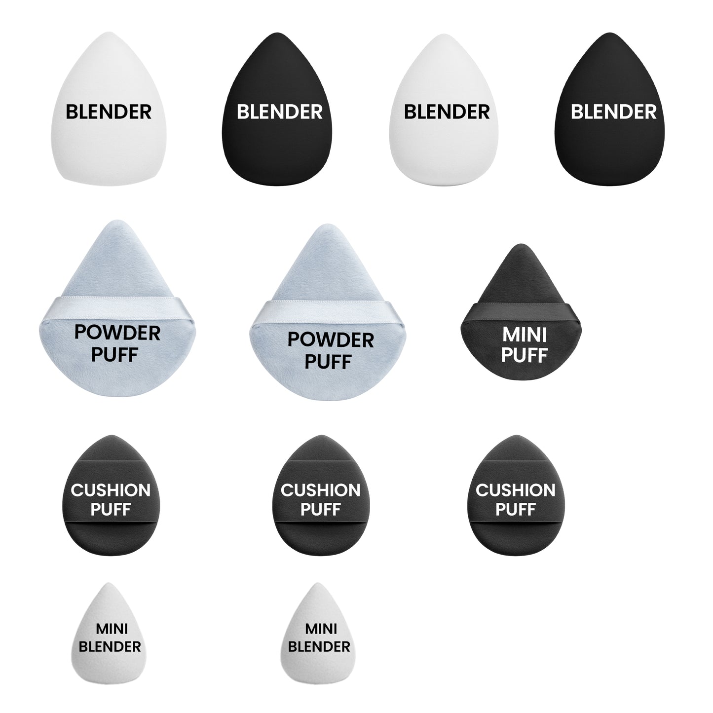 Just Dab! 12-Piece Blending Essentials Set | Makeup Sponge & Puff Kit | Flexible, Recyclable & Reusable | For Foundation, Powder & Cream Application | Black & White
