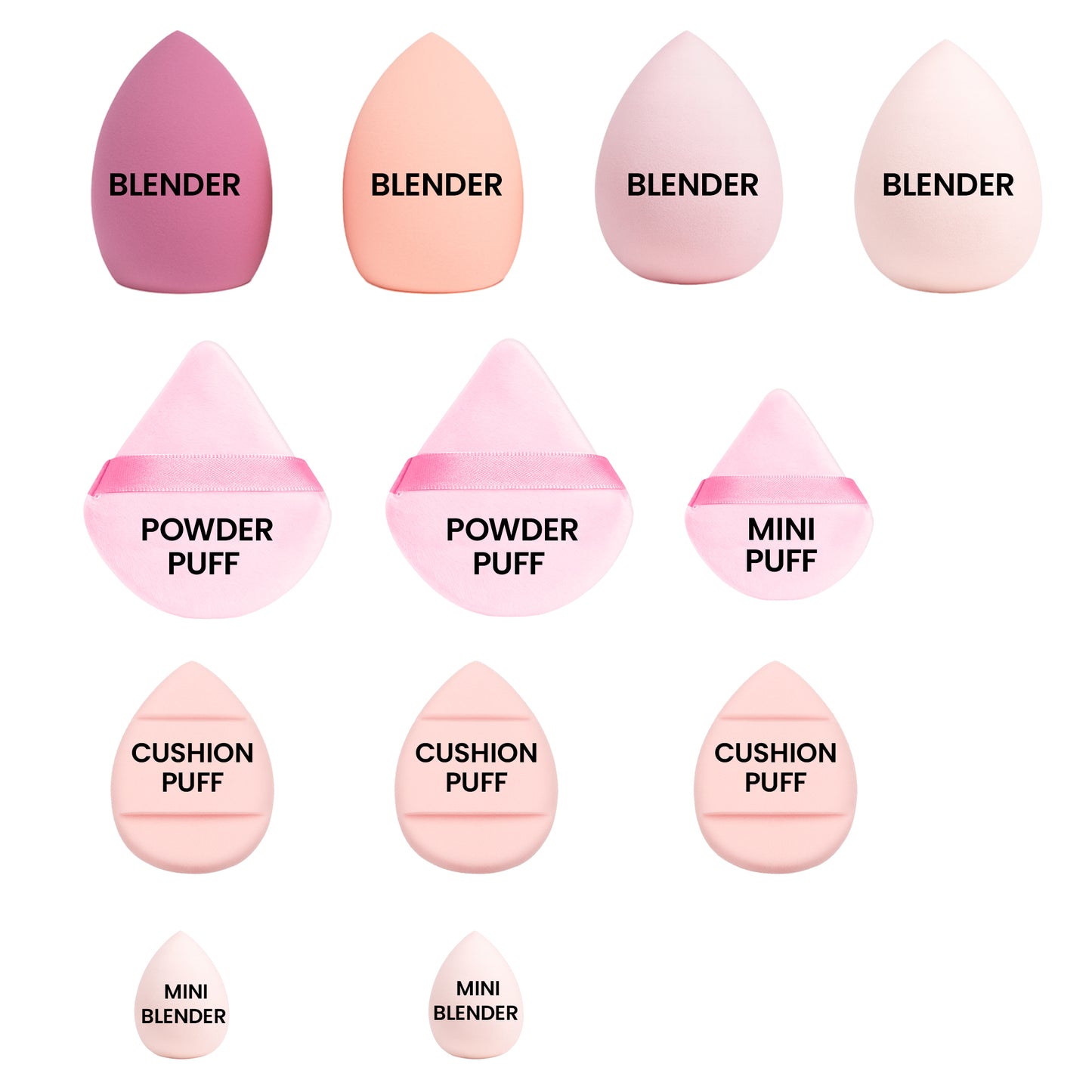 Just Dab! 12-Piece Blending Essentials Set | Makeup Sponge & Puff Kit | Flexible, Recyclable & Reusable | For Foundation, Powder & Cream Application | Mix Color