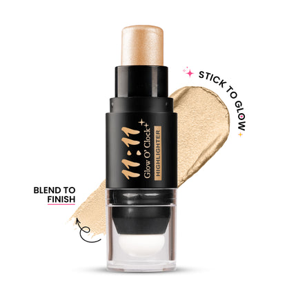 11:11 Glow O’Clock Highlighter Stick – Long-Lasting Cream Highlighter for Face & Body | Dual-Ended with Applicator Sponge | Natural Radiant Finish | Easy to Blend Makeup Glow Stick