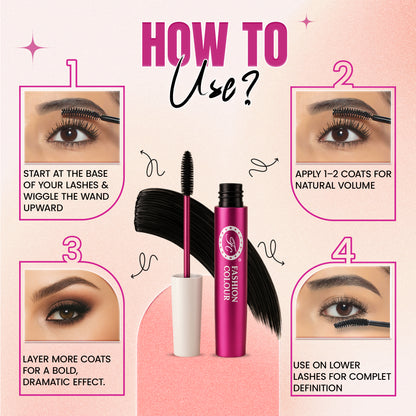 Instant Volume & Length Mascara | Smudge-Proof & Waterproof Black Mascara | Long Lasting Eye Makeup | Clump-Free Lightweight Formula