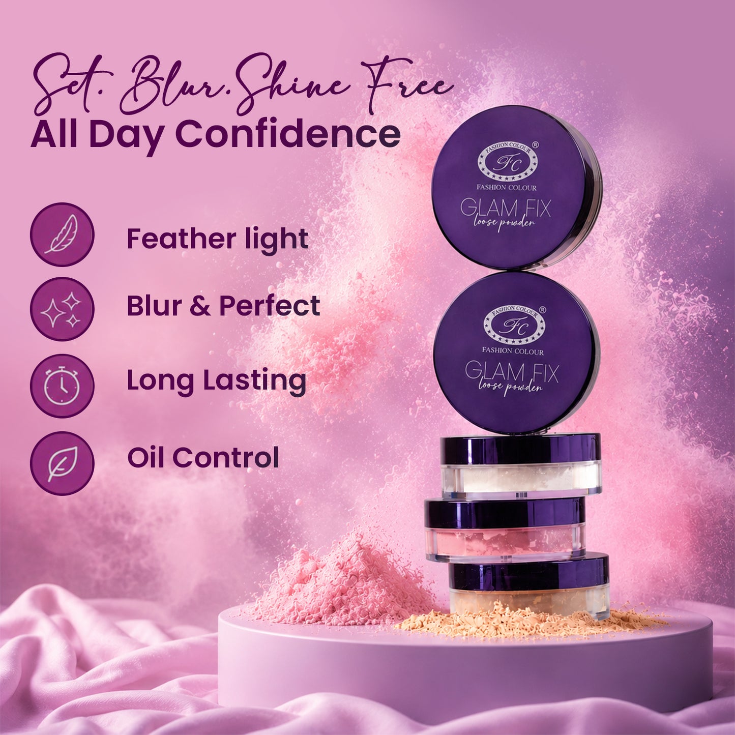 Glam Fix Loose Powder For Face Makeup | Setting & Finishing Loose Powder For All Skin Types | Non- Drying & Lightweight | Evens Out Skin Tone | Blurs Imperfections