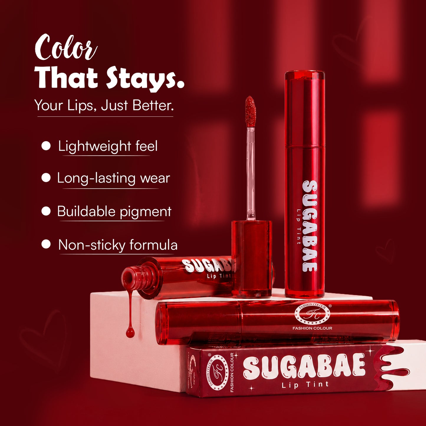 Sugabae Lip Tint | Long-Lasting Natural Lip & Cheek Tint | Lightweight, Smudge-Proof & Hydrating Formula | Soft Matte Finish | Moisturizing Lip Stain for All Skin Tones – 1.5g