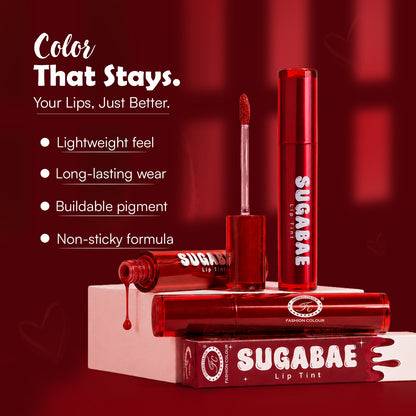 Sugabae Lip Tint | Long-Lasting Natural Lip & Cheek Tint | Lightweight, Smudge-Proof & Hydrating Formula | Soft Matte Finish | Moisturizing Lip Stain for All Skin Tones – 1.5g