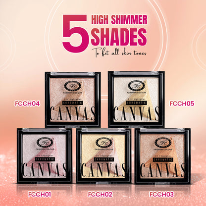 Canvas Chromatic 2-in-1 Highlighter | Long-Lasting Glow with Dual Tone Finish | Smooth, Blendable & Lightweight Texture | All Skin Types | 9g