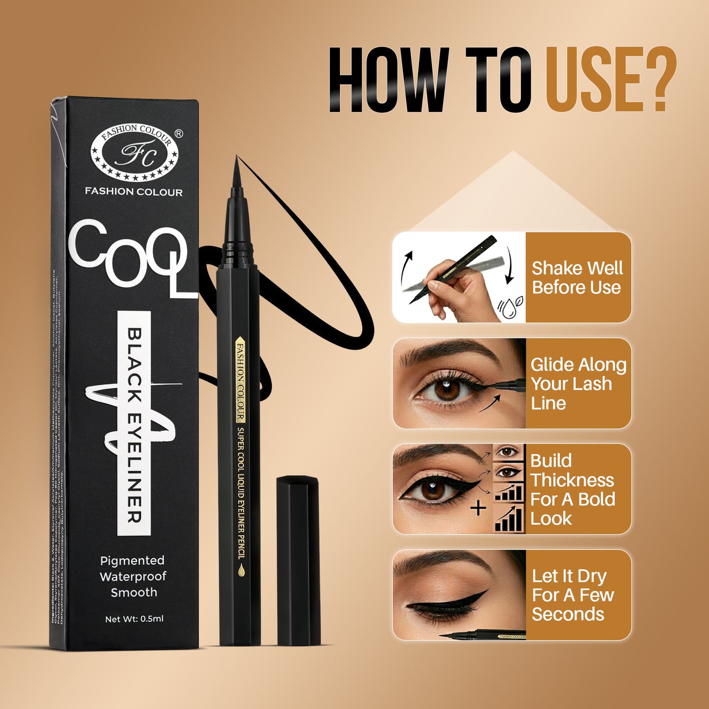 Super Cool Liquid Eyeliner Pencil | 0.1 Smooth A Perfect Sketch | Waterproof & Long-Lasting | Cool Black