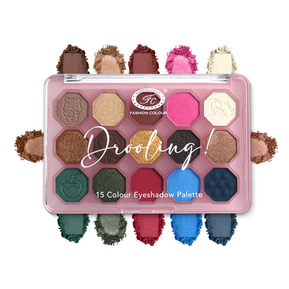 Drooling 15-Color Eyeshadow Palette – Bold, Pigmented, Long-Lasting & Blendable Shades for Creative Eye Looks – Matte, Shimmer & Glitter | All Skin Tones | Professional & Daily Use