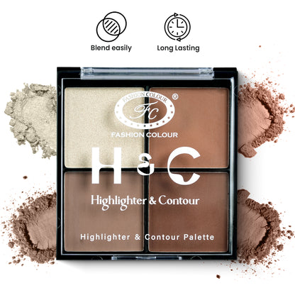H & C 2 in 1 Highlighter and Contour Palette – Radiant Glow & Defined Contours | Buildable, Long-Lasting Formula | Flawless, Sculpted Look for All Skin Tones