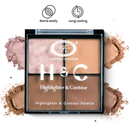 H & C 2 in 1 Highlighter and Contour Palette – Radiant Glow & Defined Contours | Buildable, Long-Lasting Formula | Flawless, Sculpted Look for All Skin Tones