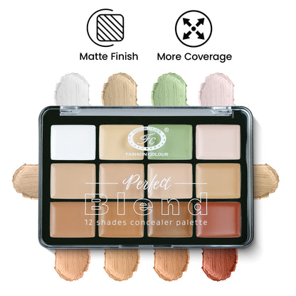 Perfect Blend 12 Shades Concealer Palette | Color Corrector & Contour Cream Kit | All-in-One Makeup Palette for All Skin Tones | Full Coverage & Blendable Formula