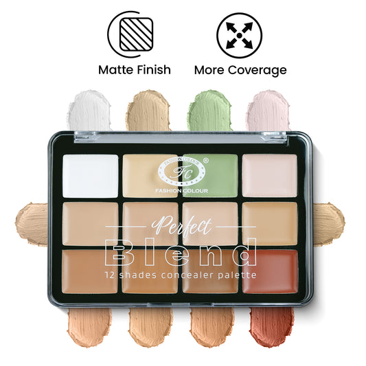 Perfect Blend 12 Shades Concealer Palette | Color Corrector & Contour Cream Kit | All-in-One Makeup Palette for All Skin Tones | Full Coverage & Blendable Formula