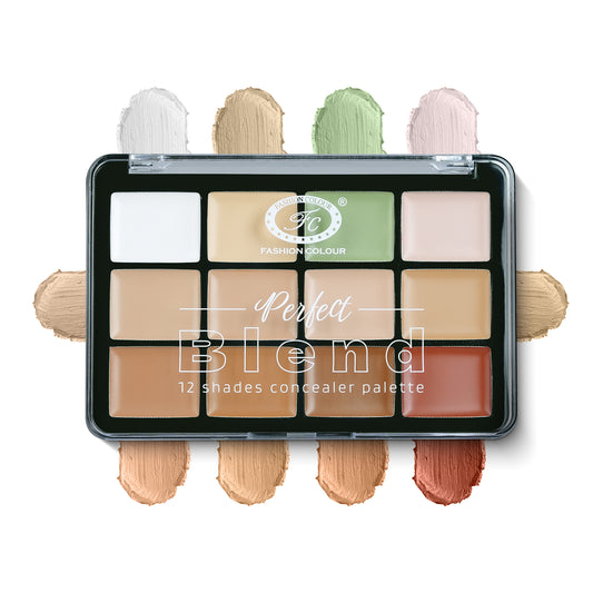 Perfect Blend 12 Shades Concealer Palette | Color Corrector & Contour Cream Kit | All-in-One Makeup Palette for All Skin Tones | Full Coverage & Blendable Formula
