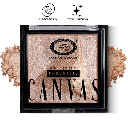 Canvas Chromatic 2-in-1 Highlighter | Long-Lasting Glow with Dual Tone Finish | Smooth, Blendable & Lightweight Texture | All Skin Types | 9g