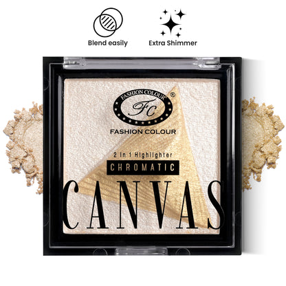 Canvas Chromatic 2-in-1 Highlighter | Long-Lasting Glow with Dual Tone Finish | Smooth, Blendable & Lightweight Texture | All Skin Types | 9g