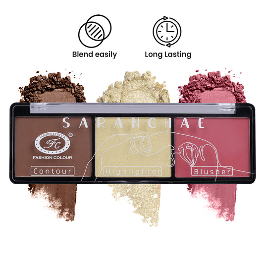 Saranghae 3 in 1  Contour Highlighter Blusher Palette For Glowing Radiance | Highly Pigmented And Easy To Blend Shades | 7g