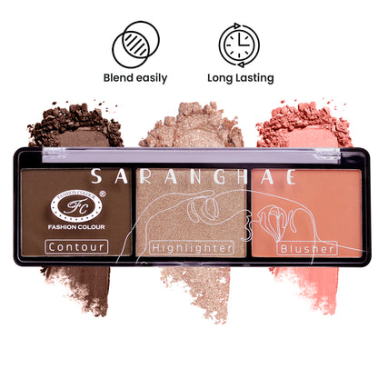 Saranghae 3 in 1  Contour Highlighter Blusher Palette For Glowing Radiance | Highly Pigmented And Easy To Blend Shades | 7g