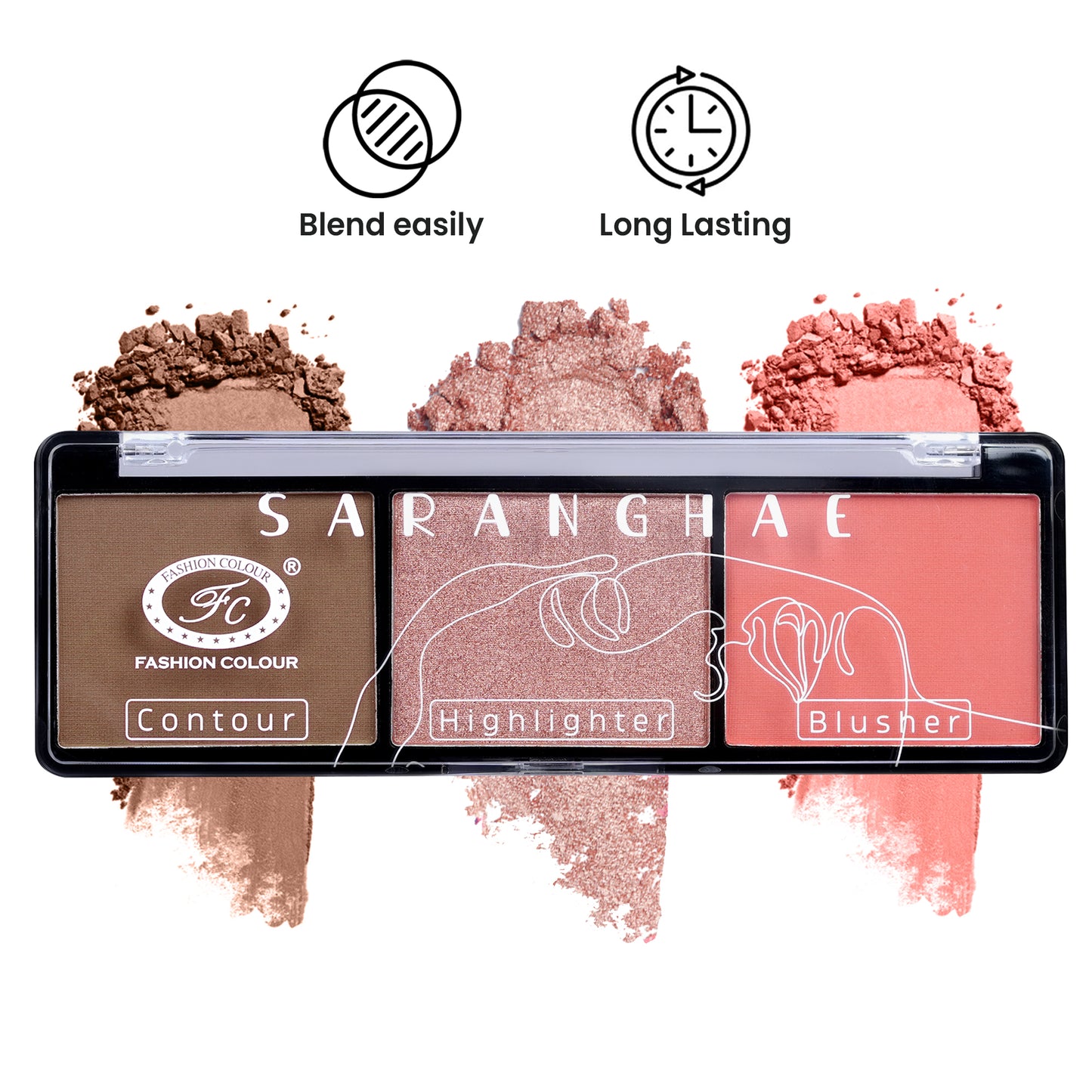 Saranghae 3 in 1  Contour Highlighter Blusher Palette For Glowing Radiance | Highly Pigmented And Easy To Blend Shades | 7g