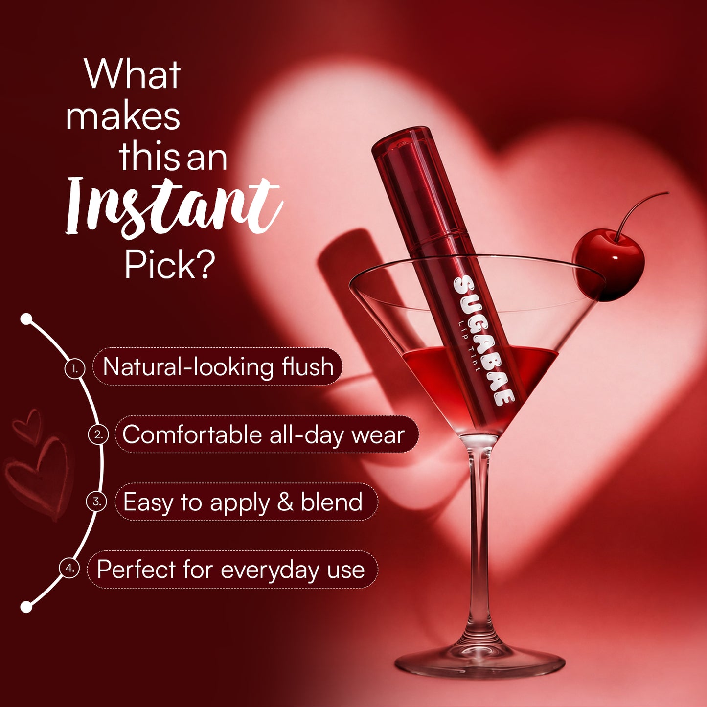 Sugabae Lip Tint | Long-Lasting Natural Lip & Cheek Tint | Lightweight, Smudge-Proof & Hydrating Formula | Soft Matte Finish | Moisturizing Lip Stain for All Skin Tones – 1.5g