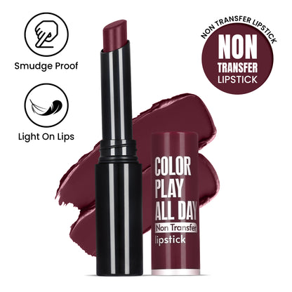 Color Play All Day Non Transfer Lipstick I Waterproof I Long Lasting I 2gm