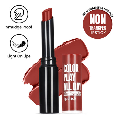 Color Play All Day Non Transfer Lipstick I Waterproof I Long Lasting I 2gm
