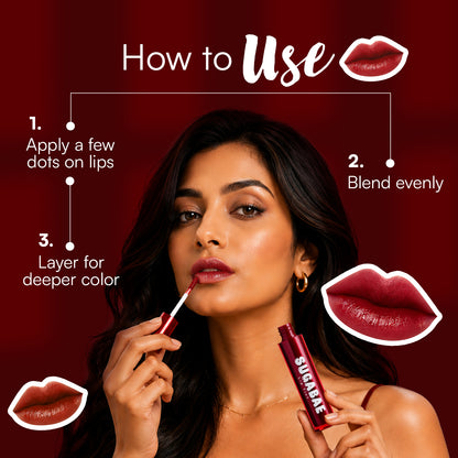 Sugabae Lip Tint | Long-Lasting Natural Lip & Cheek Tint | Lightweight, Smudge-Proof & Hydrating Formula | Soft Matte Finish | Moisturizing Lip Stain for All Skin Tones – 1.5g