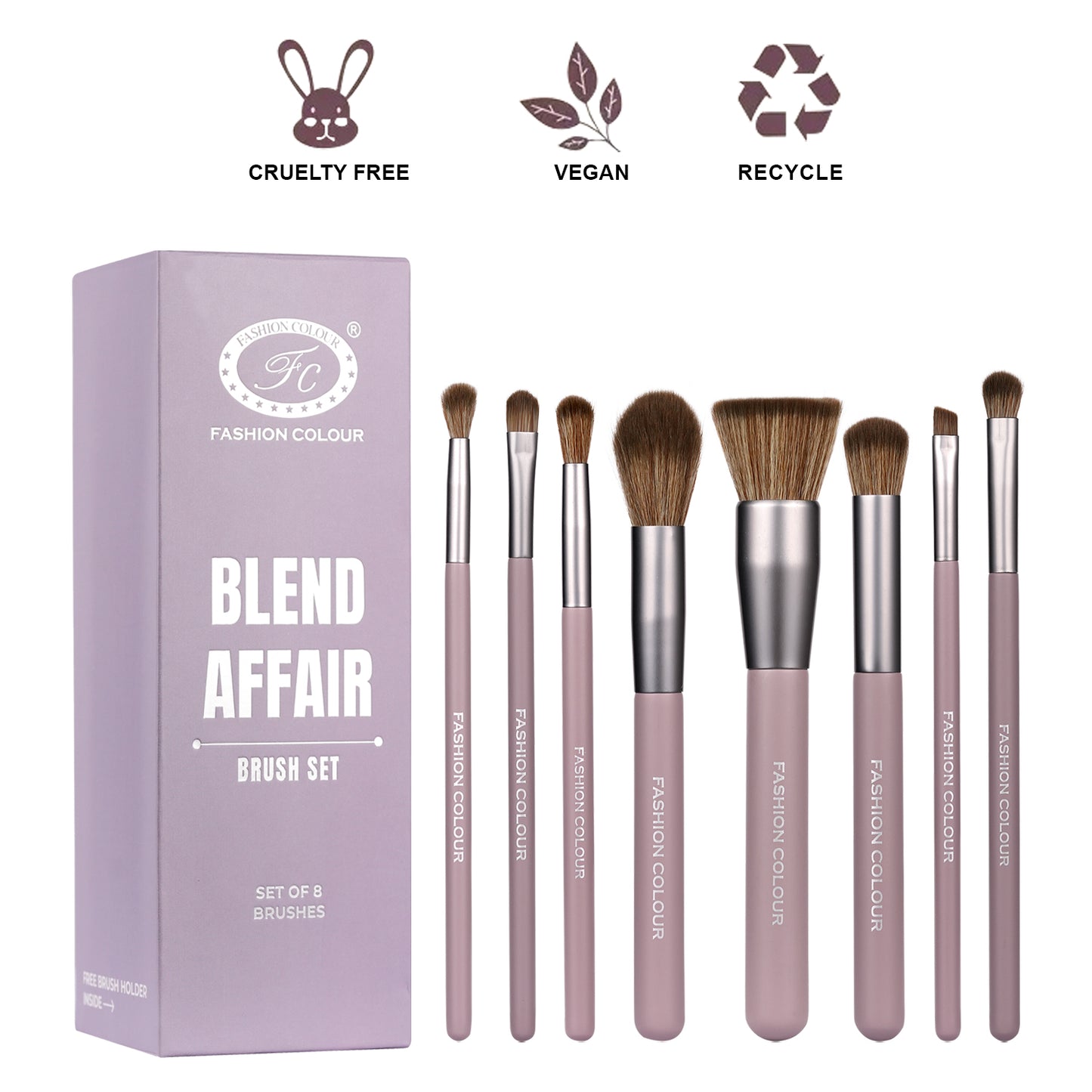 Blend Affair 8-Piece Makeup Brush Set with Brush Holder | Professional Face & Eye Brushes for Powder, Foundation, Contour & Eyeshadow | Vegan, Cruelty-Free & Recyclable