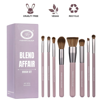Blend Affair 8-Piece Makeup Brush Set with Brush Holder | Professional Face & Eye Brushes for Powder, Foundation, Contour & Eyeshadow | Vegan, Cruelty-Free & Recyclable