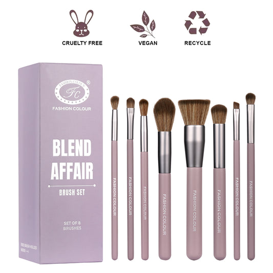 Blend Affair 8-Piece Makeup Brush Set with Brush Holder | Professional Face & Eye Brushes for Powder, Foundation, Contour & Eyeshadow | Vegan, Cruelty-Free & Recyclable