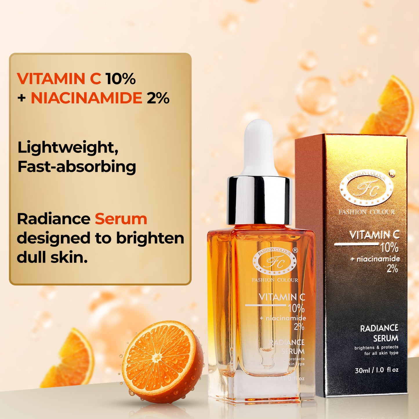Vitamin C 10% + Niacinamide 2% | Radiance Serum | Brightens & Protects For all Skin Type | 30ml