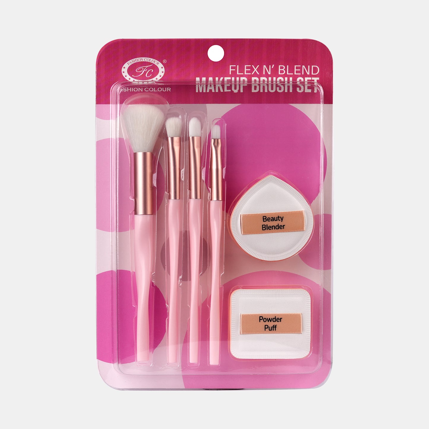 Flex N’ Blend 6-Piece Makeup Brush Set | Blush, Eyeshadow, Flat Eyeshadow, Lip Brush, Powder Puff & Beauty Blender | Cruelty-Free, Vegan & Recyclable | Soft Bristles for Smooth Application