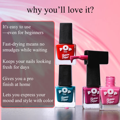 Pop Star Nail Polish (6.5 ml) | Dries In 45 Seconds | Glossy Finish | High Shine | Long Lasting Nail Polish For Women