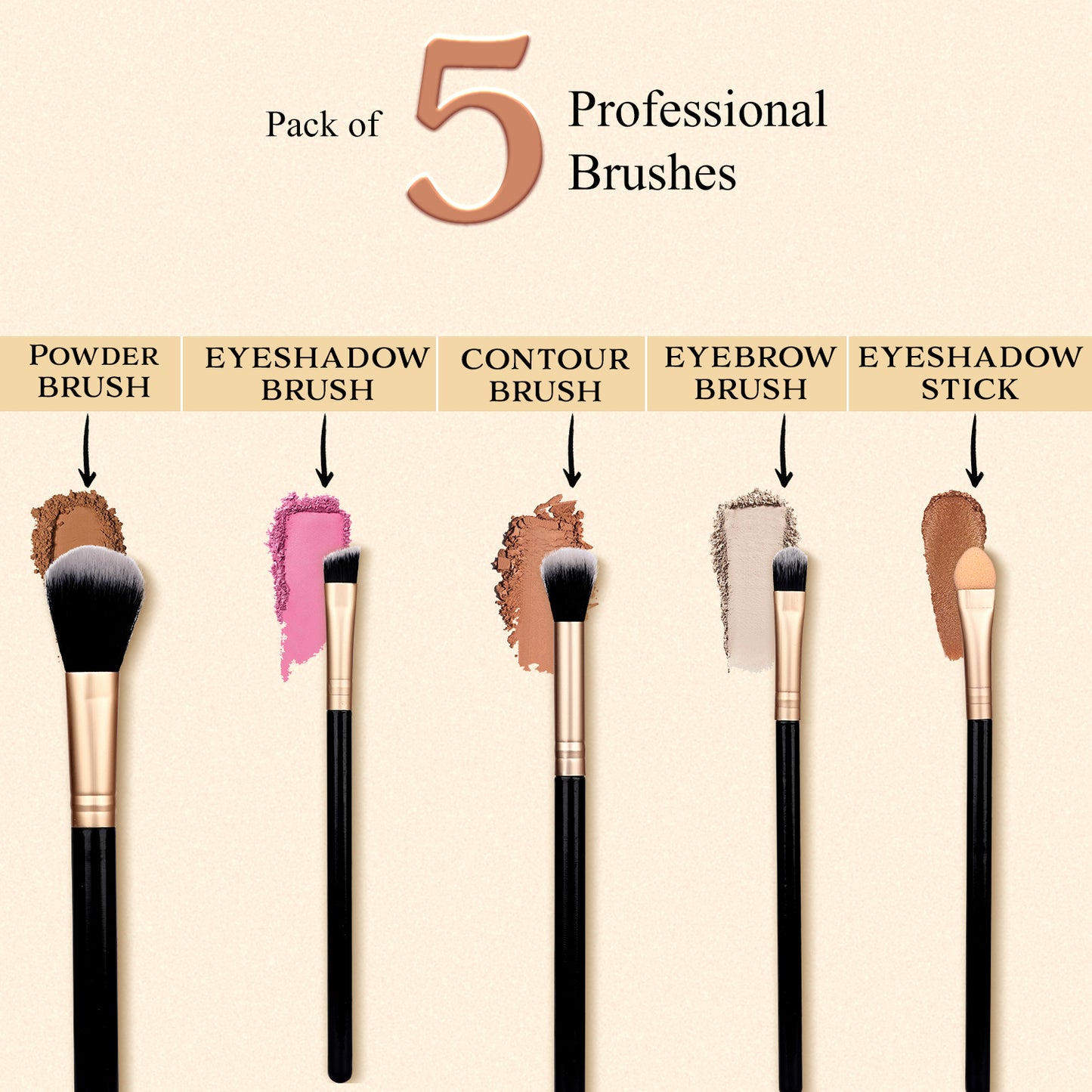 The Buff Set – 5-Piece Makeup Brush Set | Powder, Contour, Eyeshadow, Eyebrow & Eyeshadow Stick Brushes | Cruelty-Free, Vegan & Recyclable | Soft Bristles for Effortless Blending